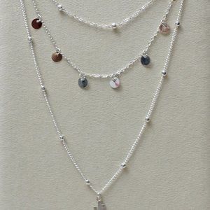 Triple Chain Silver 925 Necklace With Charms N27